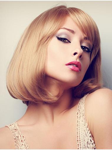 Perruques Mi-Longues Lisse Blonde Bob Monofilament Cheveux Naturels