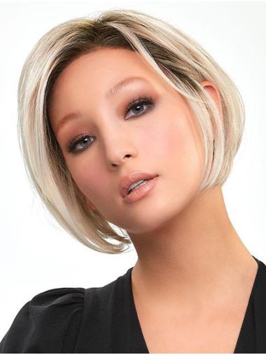 Perruques Lace Front Longueur de Menton Lisse Blond platine Cheveux Synthétique