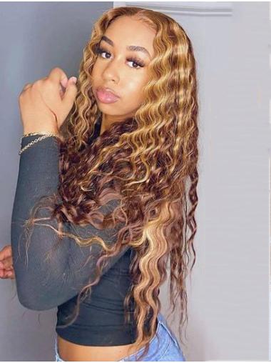 Perruques Afro-Americaines Longue Ondulé Blonde Sans Frange
