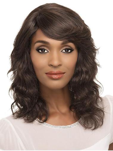 Perruques Afro-Americaines 14" Ondulé Brune Cheveux Naturels Longueur d’Epaule