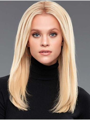 Perruques Longues 16" Lisse Blonde Cheveux Synthétique Sans Frange