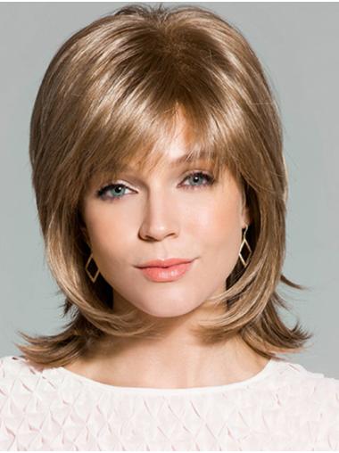 Perruques Mi-Longues 14" Lisse Blonde Cheveux Synthétique Multicouche