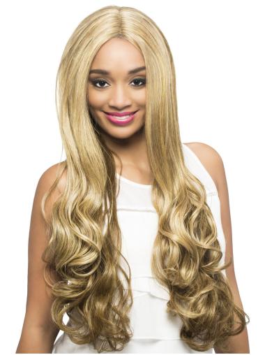 Afro-Américain Perruques Sans Frange Blonde Ondulé Longue