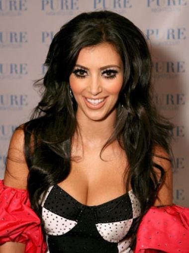 Perruques Kim Kardashian Longue Noire Lace Front Doux