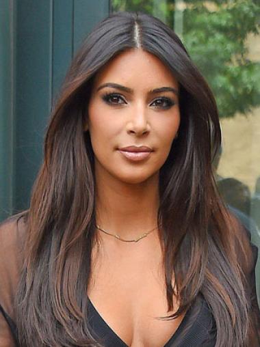 Perruques Kim Kardashian Longue Brune Lace Front Exquis