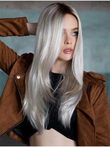 Perruques Lace Front Longue Ombré Cheveux Synthétique 18" Grise Lisse