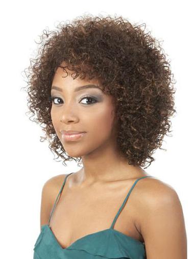 Perruques Afro-Americaines à la mode Brune Longueur de Menton Frisée
