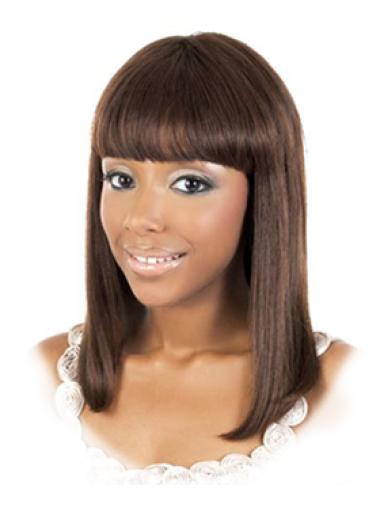 Perruques Afro-Americaines Pratique Brune Longueur d'Epaules Lisse