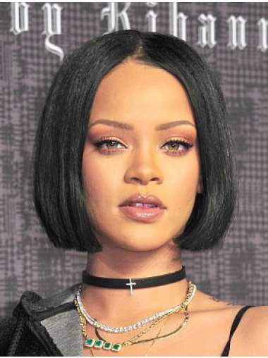 Perruques Rihanna Bob 10" Noire Lisse Longueur de Menton