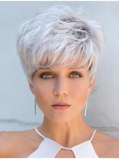 5" Lisse Cheveux Synthétique Tresse Blanc Extra Courte Grise Perruques