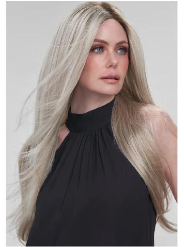 Sans Frange Blonde Longue Lisse Durable Cheveux Synthétique Perruque Monofilament